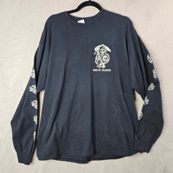 Sons of Anarchy XL Men's Long Sleeve tshirt Crew Neck Gilden Motorcycle Skull - Picture 2 of 8